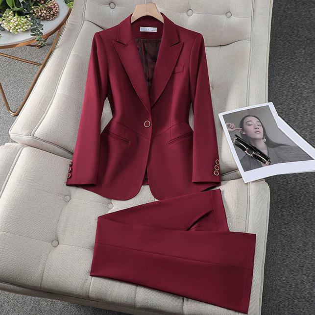 

Женский осенний модный профессиональный костюм из двух частей, элегантный повседневный пиджак, куртка, брюки, соответствующий комплект одежды M красный