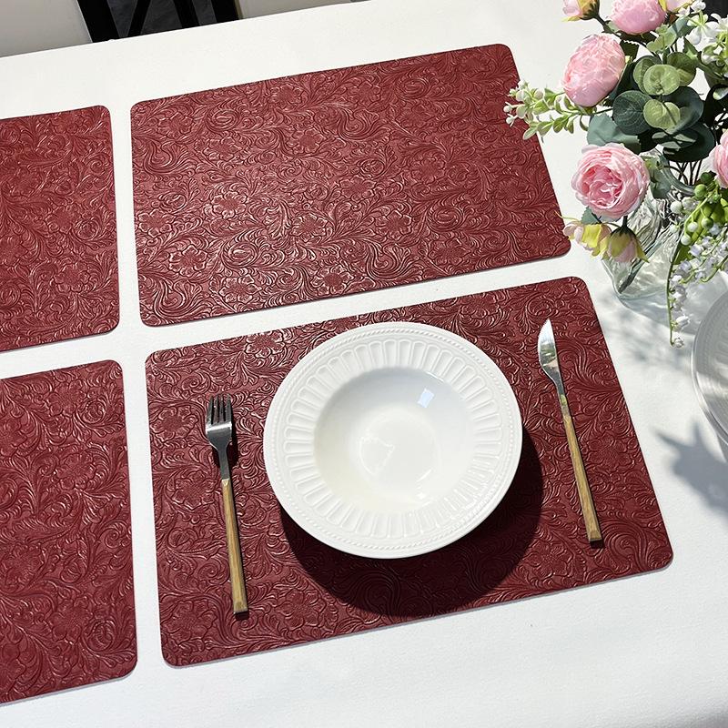 French Leather Western Dining Mat: Carved, Waterproof, Oil-proof, Heat-Resistant for Home, Hotel, Coffee Shop, and Western Restaurant Use.