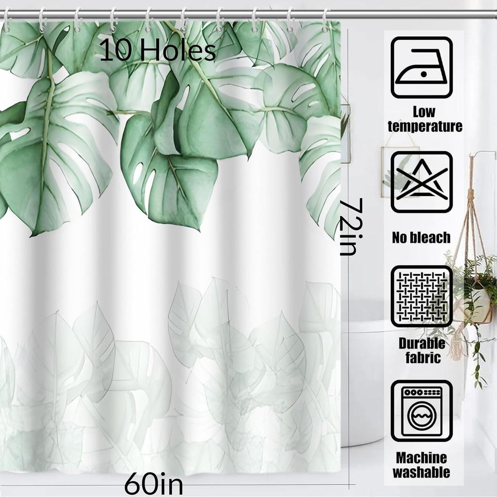Tropical Leaves Bathroom Shower Curtain Boho Watercolor Print Modern Waterproof Polyester Curtain for Bathroom Decoration