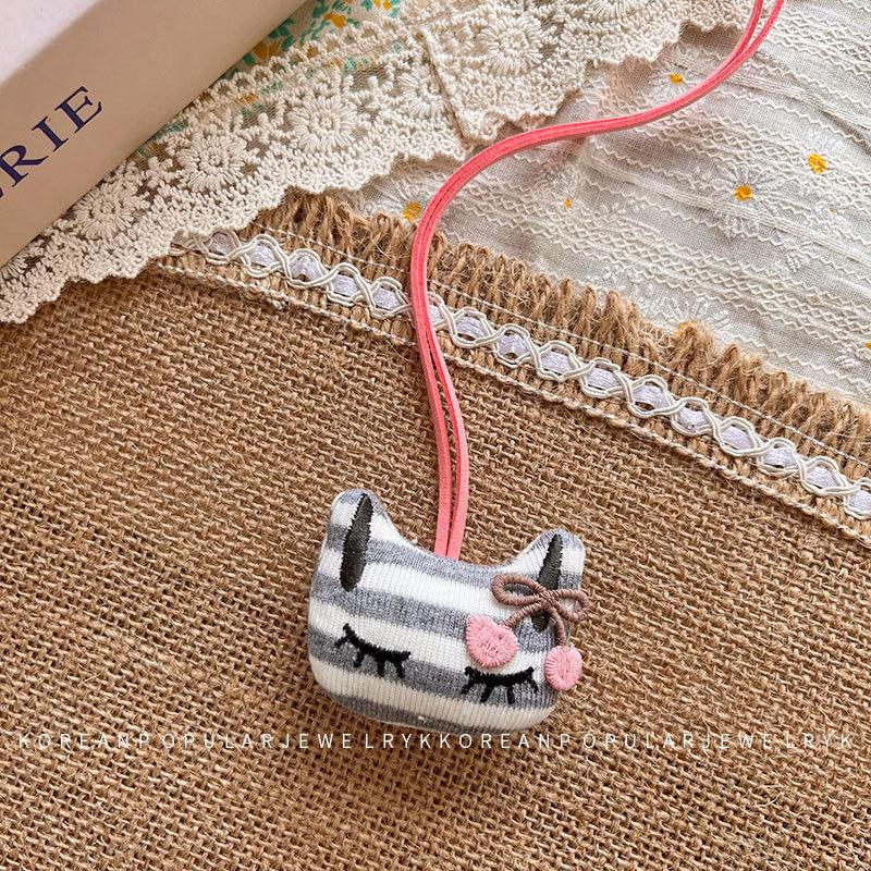 Korean Cartoon Little Bear 3D Cotton Baby Ornament: Cute Rabbit Animal Necklace, Mori-Style Accessory