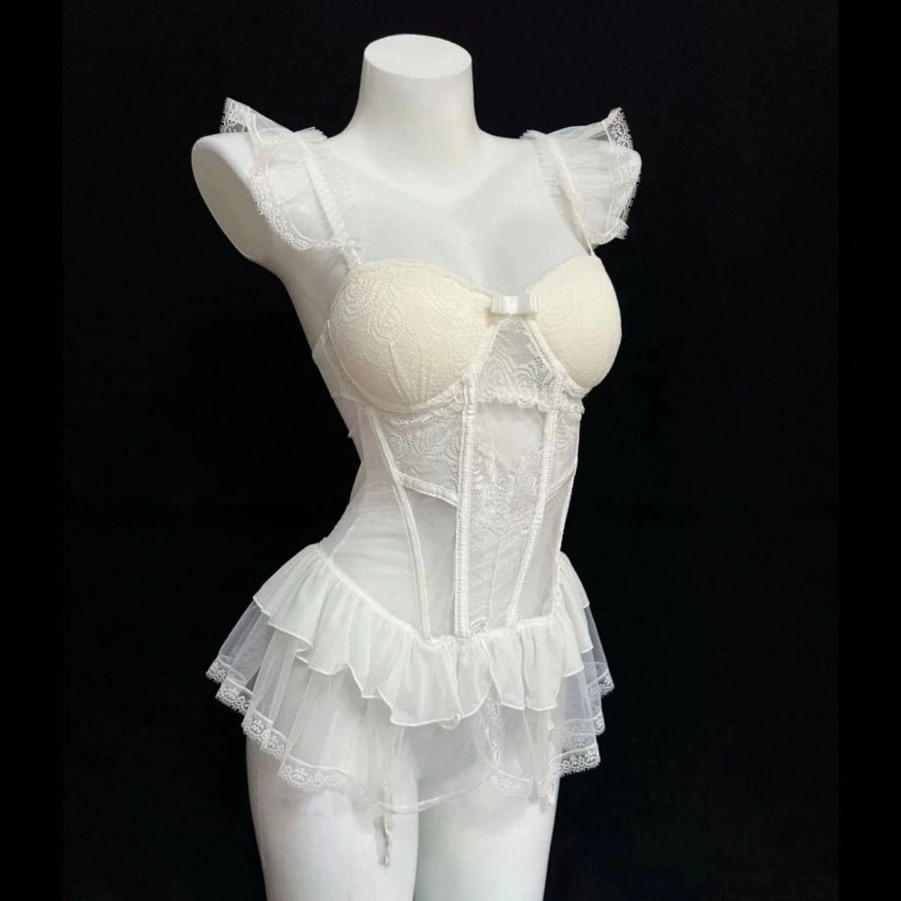 Ruffle Camisole Nightwear Transparent Mesh Nightdress Comfortable Lace Nightgown  Home