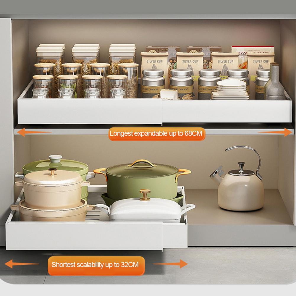 2 Pack Pull-Out Kitchen Storage Rack Tray Organizer Kitchen Storage Rack Cabinet Slide Out Expandable Under Sink Spice Drawer