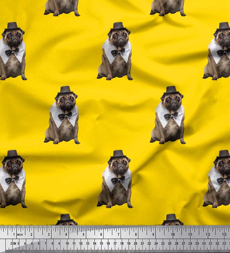 

Японський креповий атлас Soimoi Бант, капелюх і принт швейної тканини мопса, метр 42 дюйма 42 Inch Wide - Poly Crepe жовтий