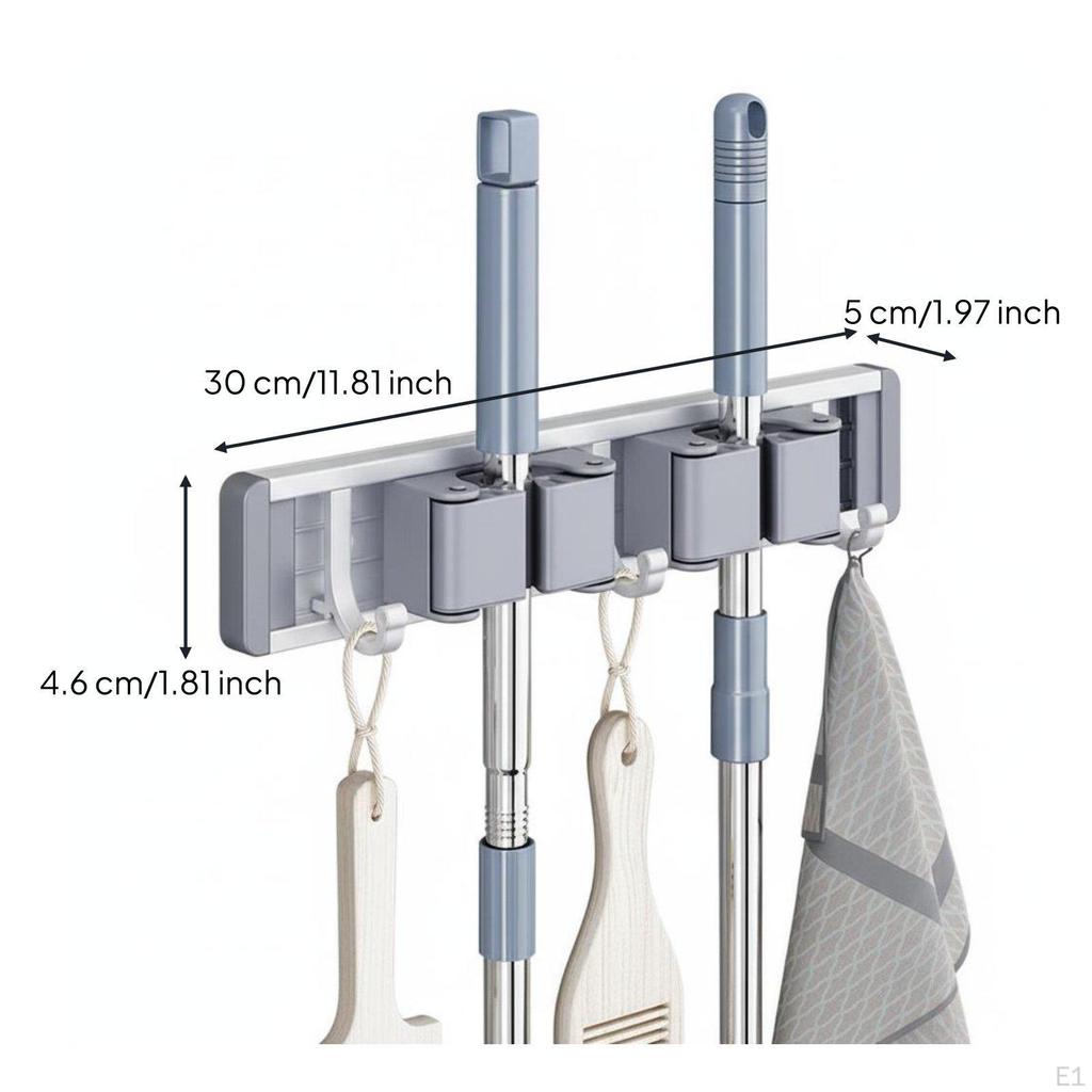 Wall Mounted Mop Holder Easy Installation Broom and NonSlip Grip Punch Tool Hanger for