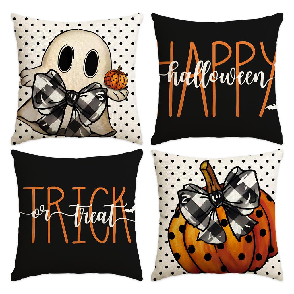 1/4Pcs Halloween Pillow Cover, Spider Web, Witch Castle, Pumpkin Pattern Printed Backrest Cover, Halloween Sofa Decoration,