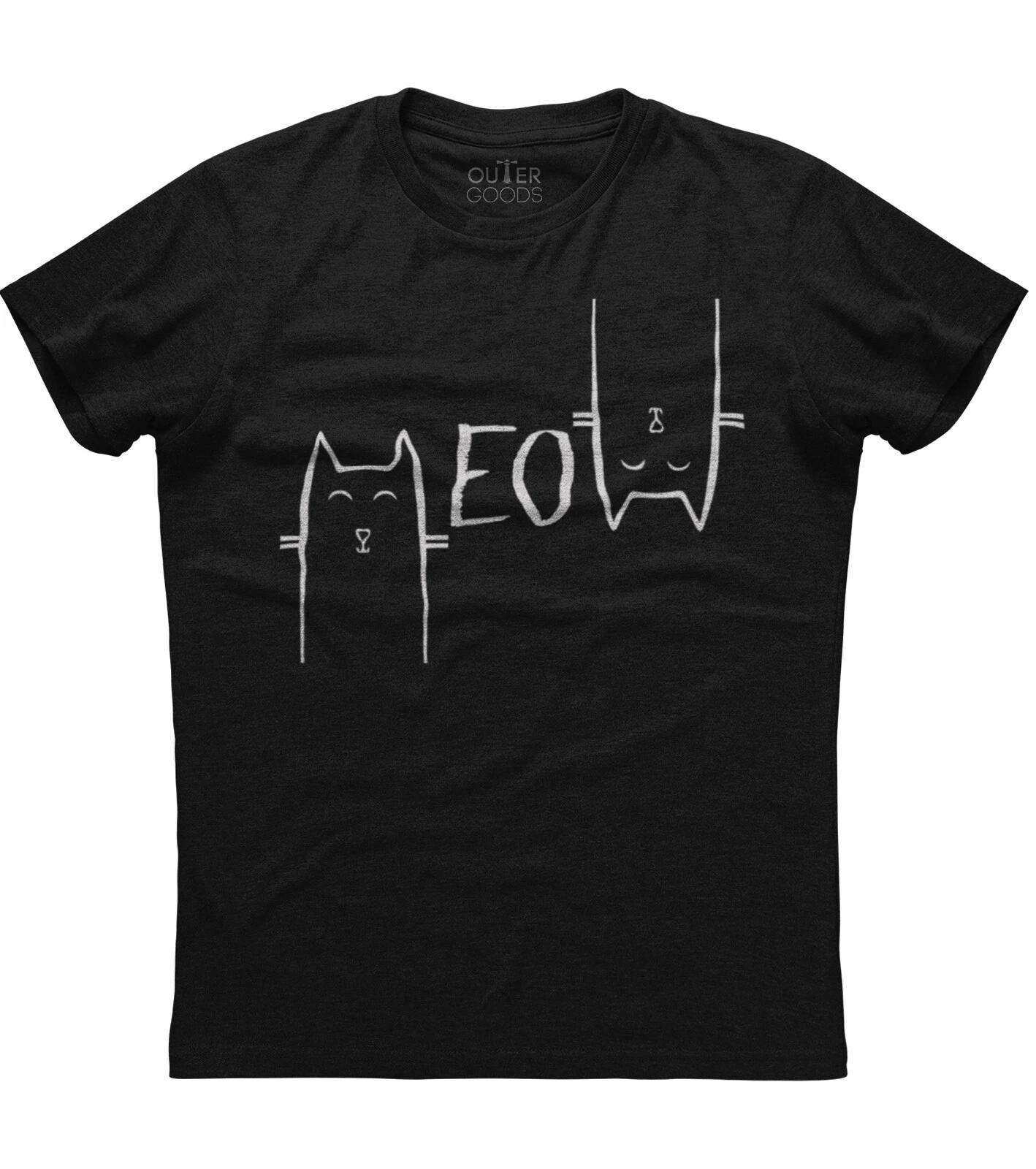 Meow Cute Funny Cat Printed Mens Short Sleeve New Cotton Black T-shirt M