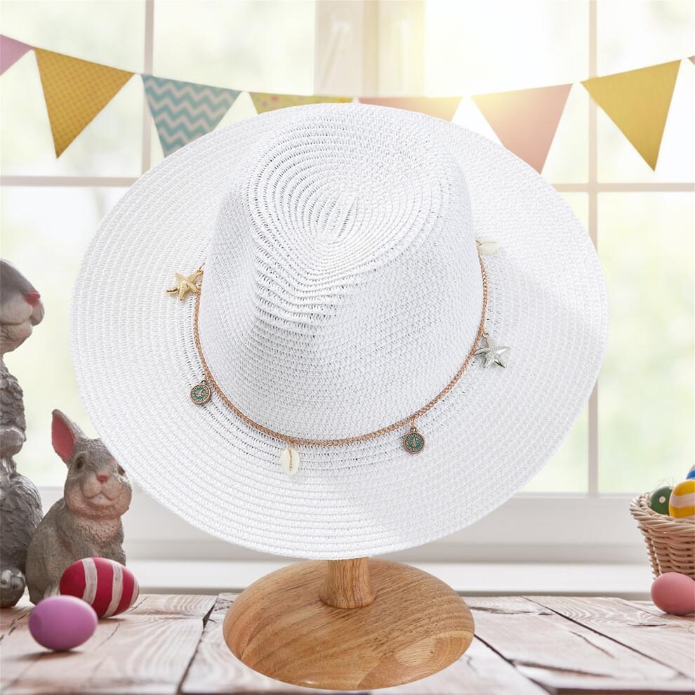 (One Size, White) Straw Sun Hat for Women and Men Fashionable Wide Brim Sun Protection Panama Caps