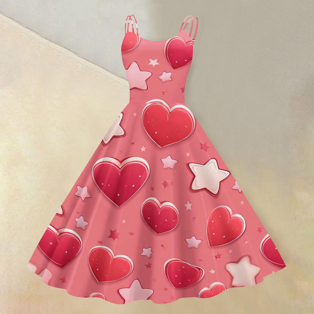 Women's Valentine's Day Floral Print Sexy Off-Shoulder Punk Retro Dress