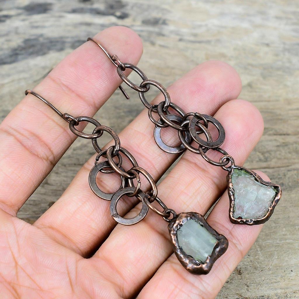 Aquamarine Rough Earring Electroformed Copper Earrings Gemstone Handmade Jewelry Designer Earring Electroformed Copper Jewelry Wedding Gifts