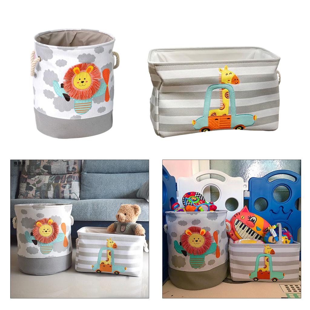 Canvas Clothes Basket Lions Giraffe Laundry Hamper with Handles Waterproof Storage Organizer Perfect for Kids Boys Girls