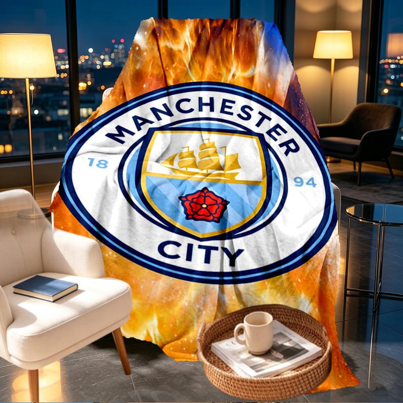 Manchester City FC Print Blanket - Soft & Comfortable, for Bedroom, Travel, Sofa, Home Decoration - Birthday Christmas Gift for Friend