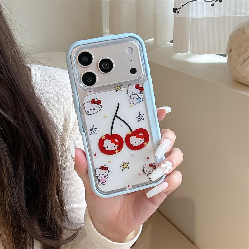 Cute Light Blue Hello Kitty Cherry Phone Case For iPhone 17 16 15 14 Pro Max Star Pattern Clear Protective Cover