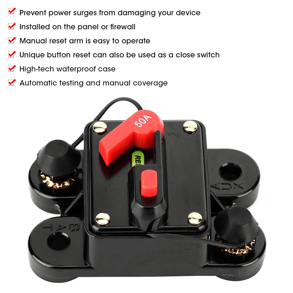 Car Audio Automatic Manual Reset Fuse Holder Circuit Breaker 12V 50A