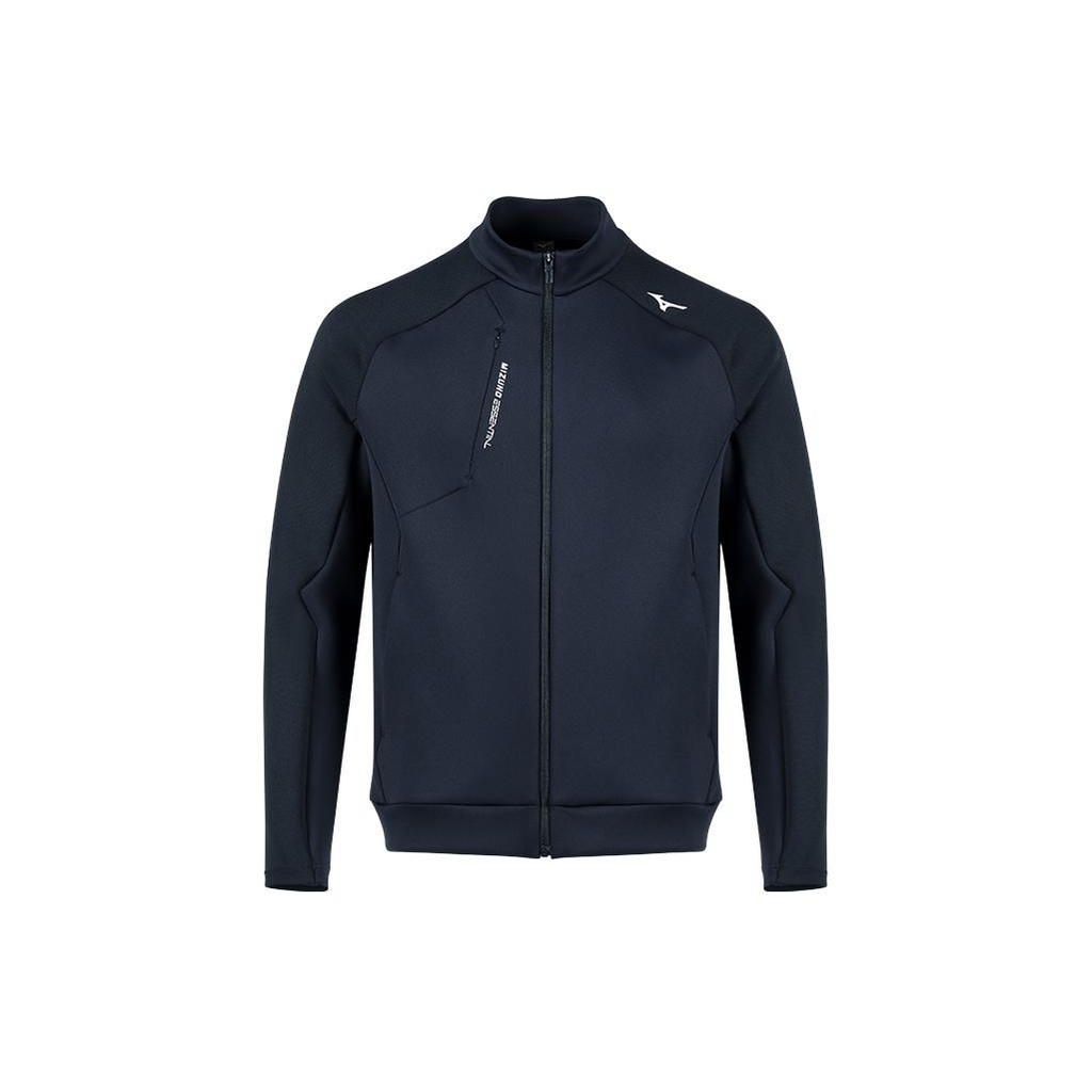 Mizuno Essential Series Logo Print Stand Collar Zip Comfortable Casual Sports Long Sleeve Jacket Men Jacket Midnight-Blue K2CC41A114