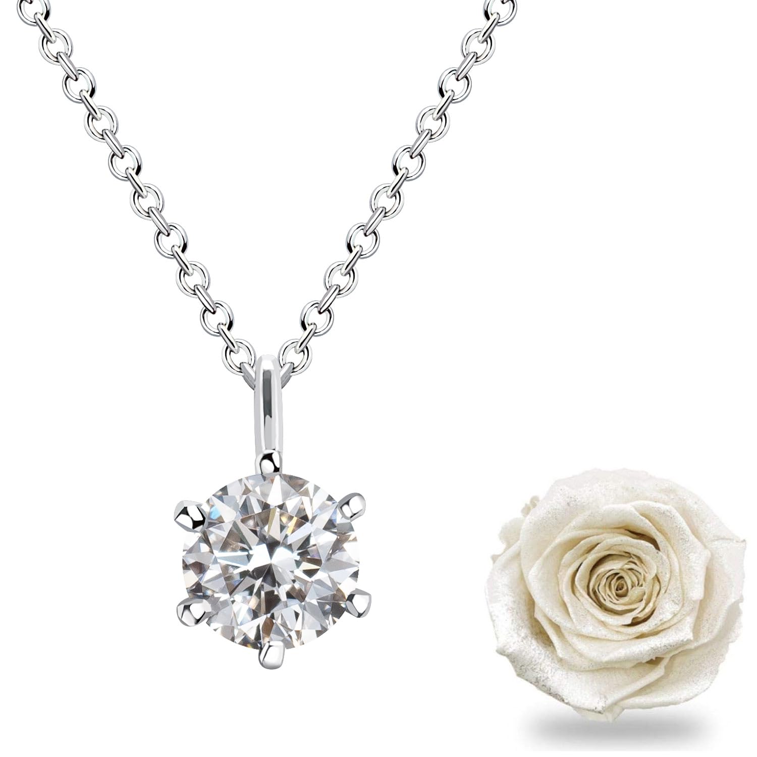 

Sears Diamond Platinum White Preserved Flower with Single CZ Necklace Rose, (p5412-1218-01)