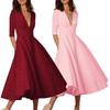 Robe élégante et décontractée en maille pour femme, avec col en V, disponible en plusieurs couleurs.