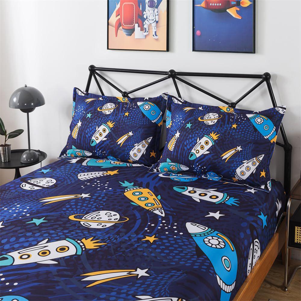 Space Rocket Pattern Mattress Three-Piece Digital Printing Mattress Bedding Set Adult Children