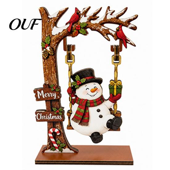 Seasonal Holiday Tree Decor Christmas Wooden Ornaments, Santa Snowman Figurine with Moving Creative Desktop Ornaments Swing, Rustic Tabletop