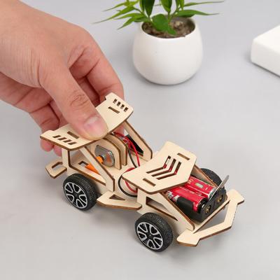 DIY Electric Wood Racing Car Assembled Puzzle Science Experiment Toy Fun Handmade Early Learning STEAM Educational Building Toy
