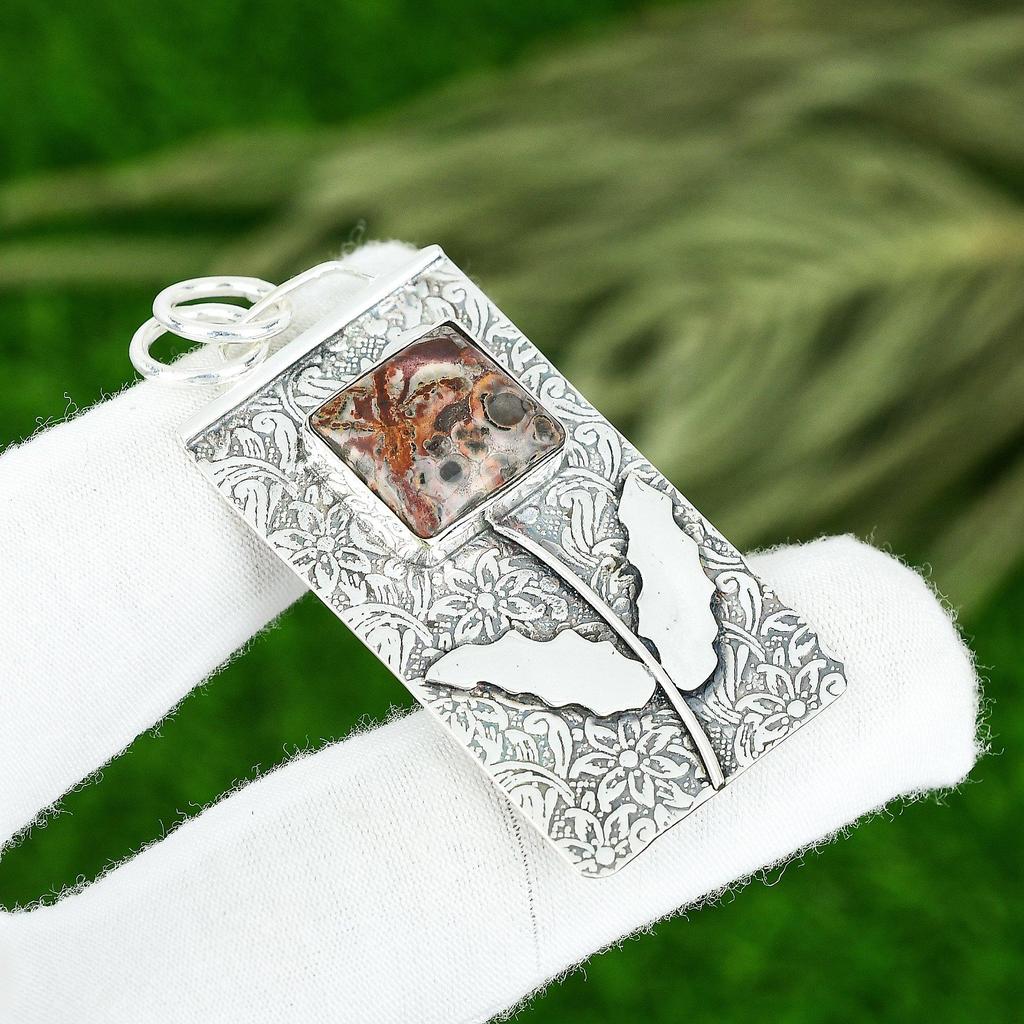 Friendship Day Deal Ocean Jasper Stone Unique Art Deco Pendant Sterling Silver