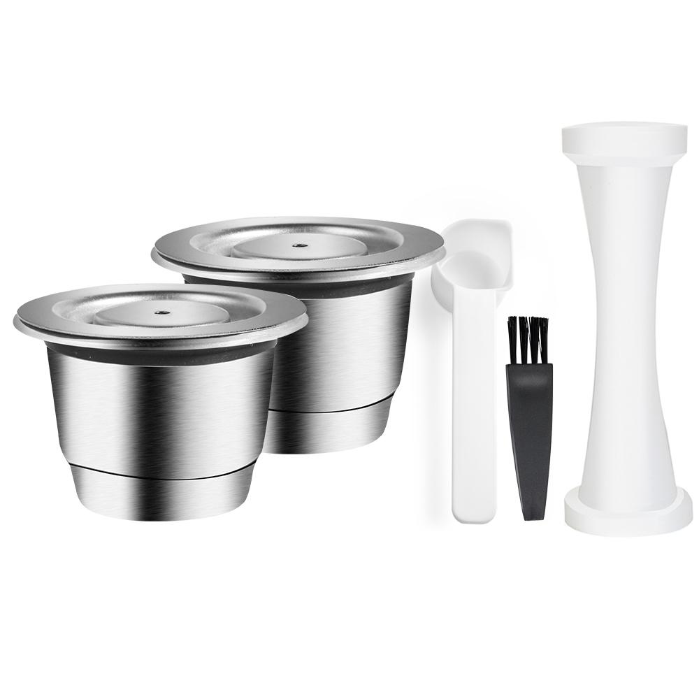 Filtros de Cápsula Recarregáveis Copos de Espresso de Aço Inoxidável Cápsulas de Café Reutilizáveis Para Nespresso Com Tamper Anel Dosador
