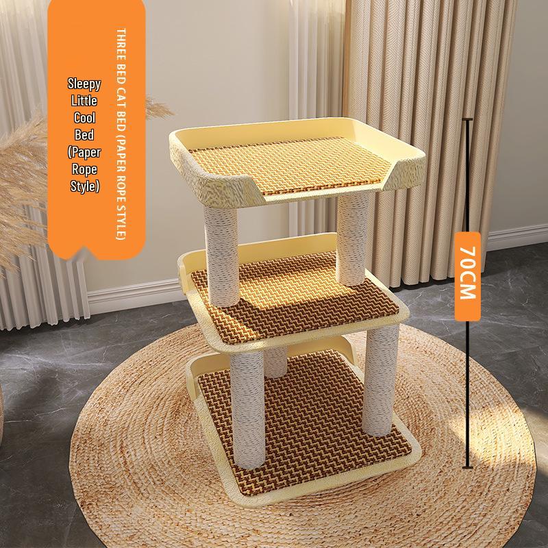 Solid Wood Multi-Layer Cat Condo with High Jump Platform & Sisal.