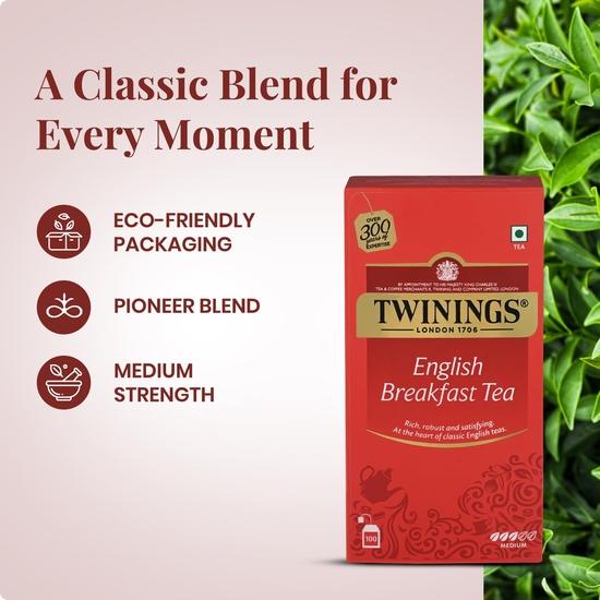 Twinings English Breakfast Tea,100 Teabags,Premium Black Tea,English Classic Range,Medium Strength,Rich Flavour,Pack of 1, 200 Grams