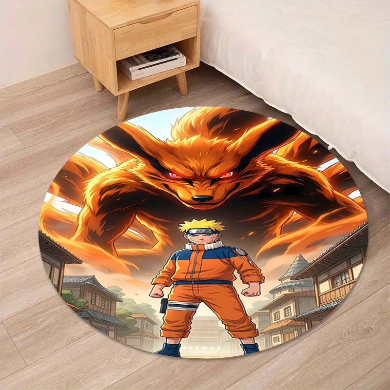 Popular Anime Naruto Circular Carpet Fashion Pattern Soft Plush Rug Non-Skid Mat For Boys Kids Bedroom Living Room Home Decor