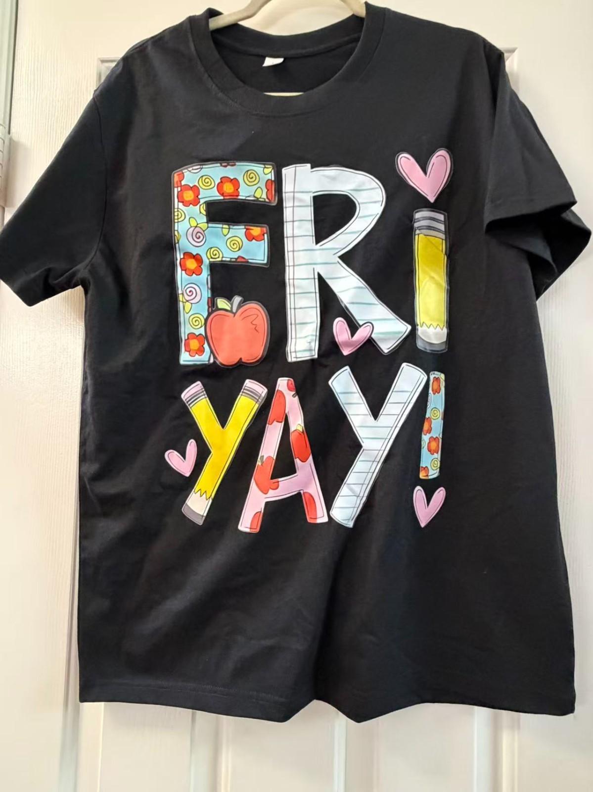 Friyay Teacher Shirt Cute School Pencil Apple Graphic Unisex Tee XL