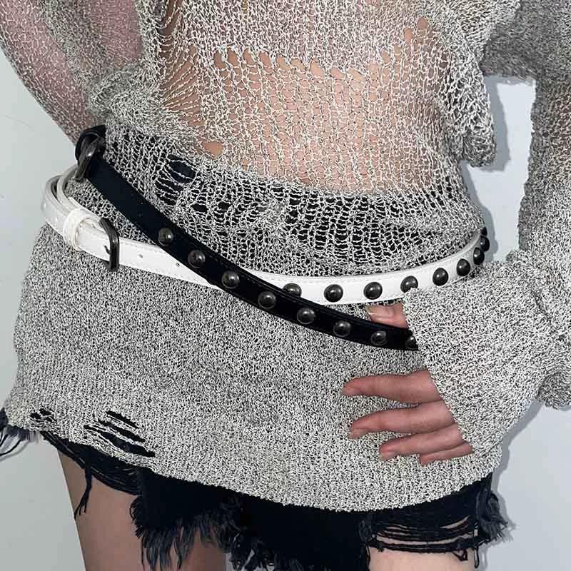 Women's 2023 Black Rivet Hip Hop Punk Thin Waist Belt - Korean & Versatile Ins Style