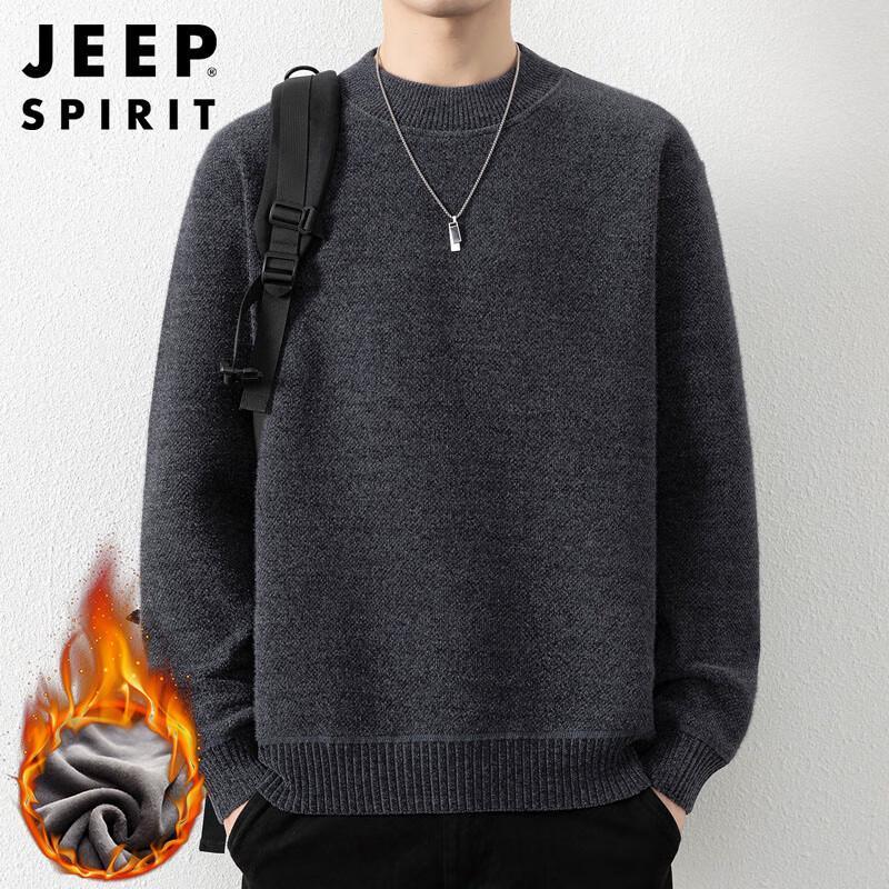JEEP SPIRIT Men's Winter Fleece-Lined Round Neck Sweater