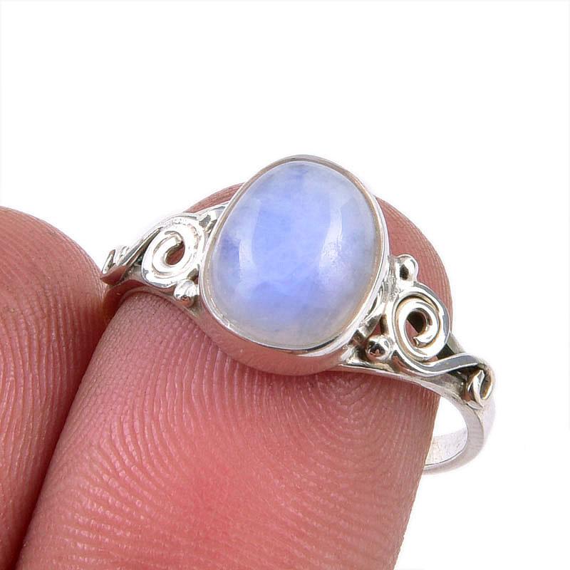 

Natural Rainbow Moonstone Gemstone 925 Solid Sterling Silver Ring Size 7 k8r19