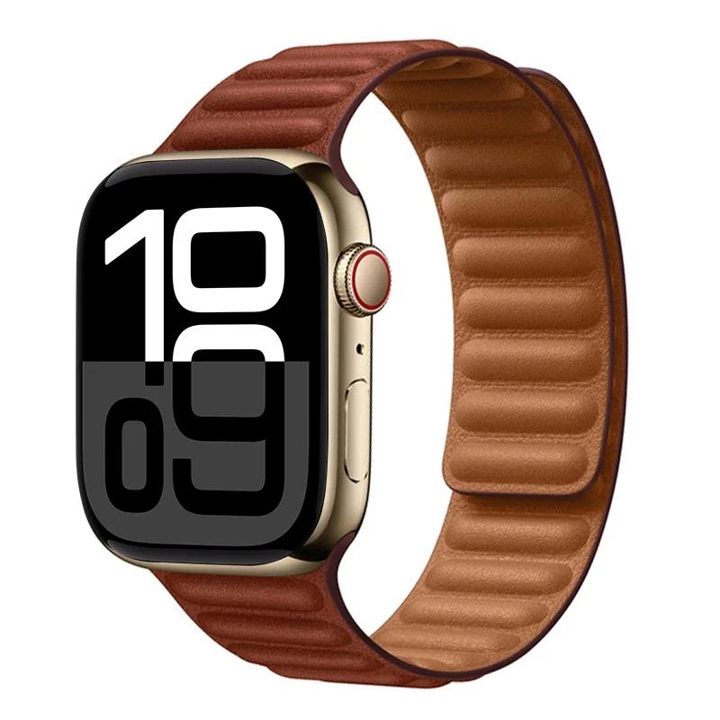 Leather Strap for Apple Watch Band 42mm 46mm 45mm 44mm 40mm Original Magnetic Loop Link Bracelet iWatch Ultar 2 49mm 10 9 8 7 SE