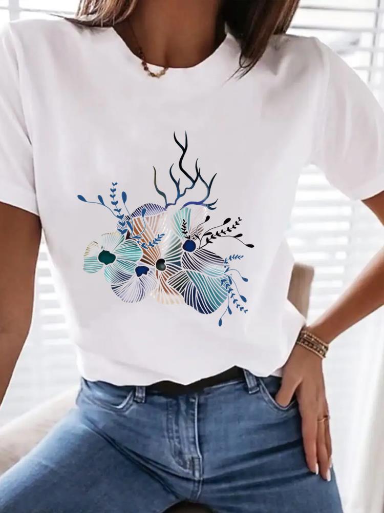 (Asian Size) Tee Top Butterfly Sweet 90s Trend Women Clothing T Shirt Woman Print Fashion  Female Short Sleeve Graphic T-shirts