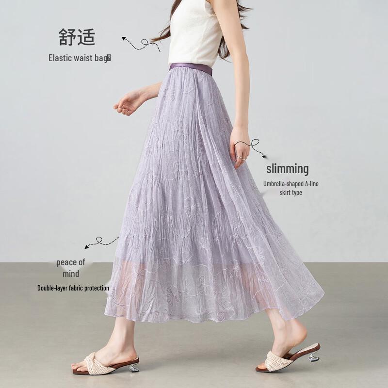 Elegant Embroidered A-Line Pleated Midi Skirt