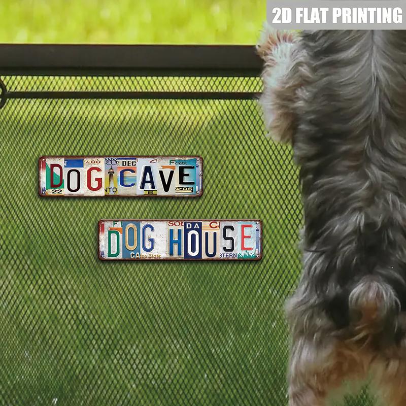 Letter Dog Cave Dog House Metal Tin Sign Retro Spliced Car Tag Wall Decor for Kennel Backyard Pet Room Home Wall Hanging Gift