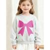 European Size Kids Crewneck Sweatshirt Black Pink Bow Print ,Casual Wear for , Fall/Winter, Knitted Fabric, Long Sleeve, Regular Fit.
