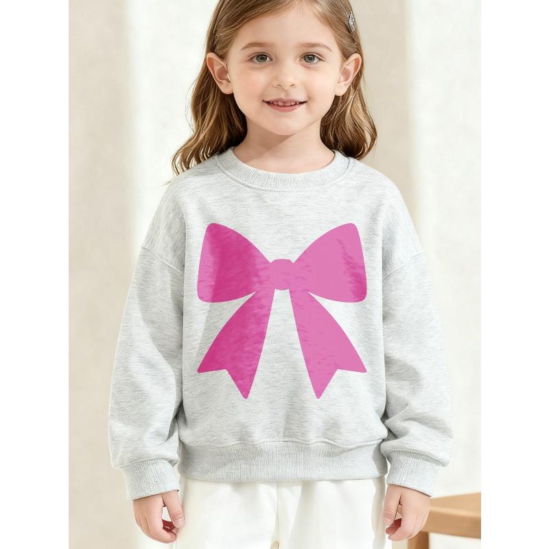 European Size Kids Crewneck Sweatshirt Black Pink Bow Print ,Casual Wear for , Fall/Winter, Knitted Fabric, Long Sleeve, Regular Fit.