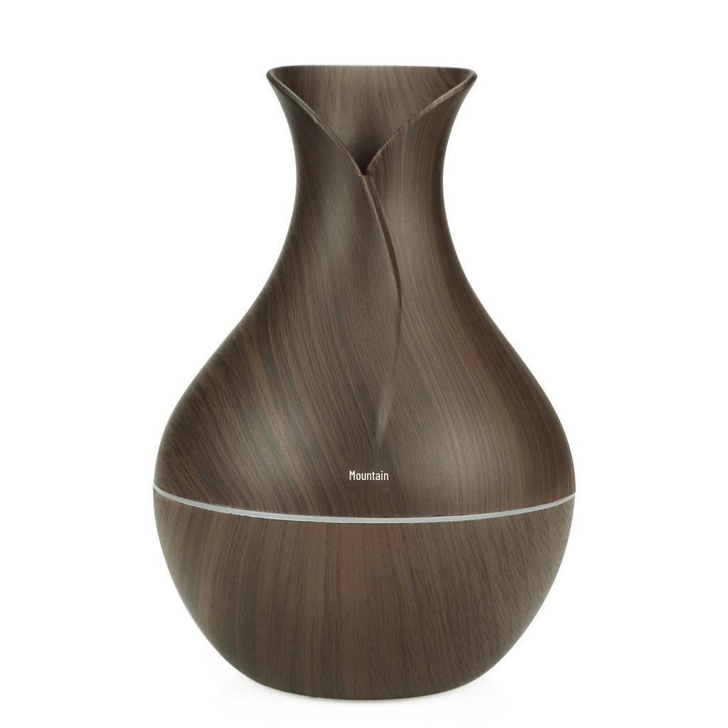 USB Wood Grain Vase Aroma Diffuser: Touch-Controlled, 7-Color Night Light, 5V Humidifier