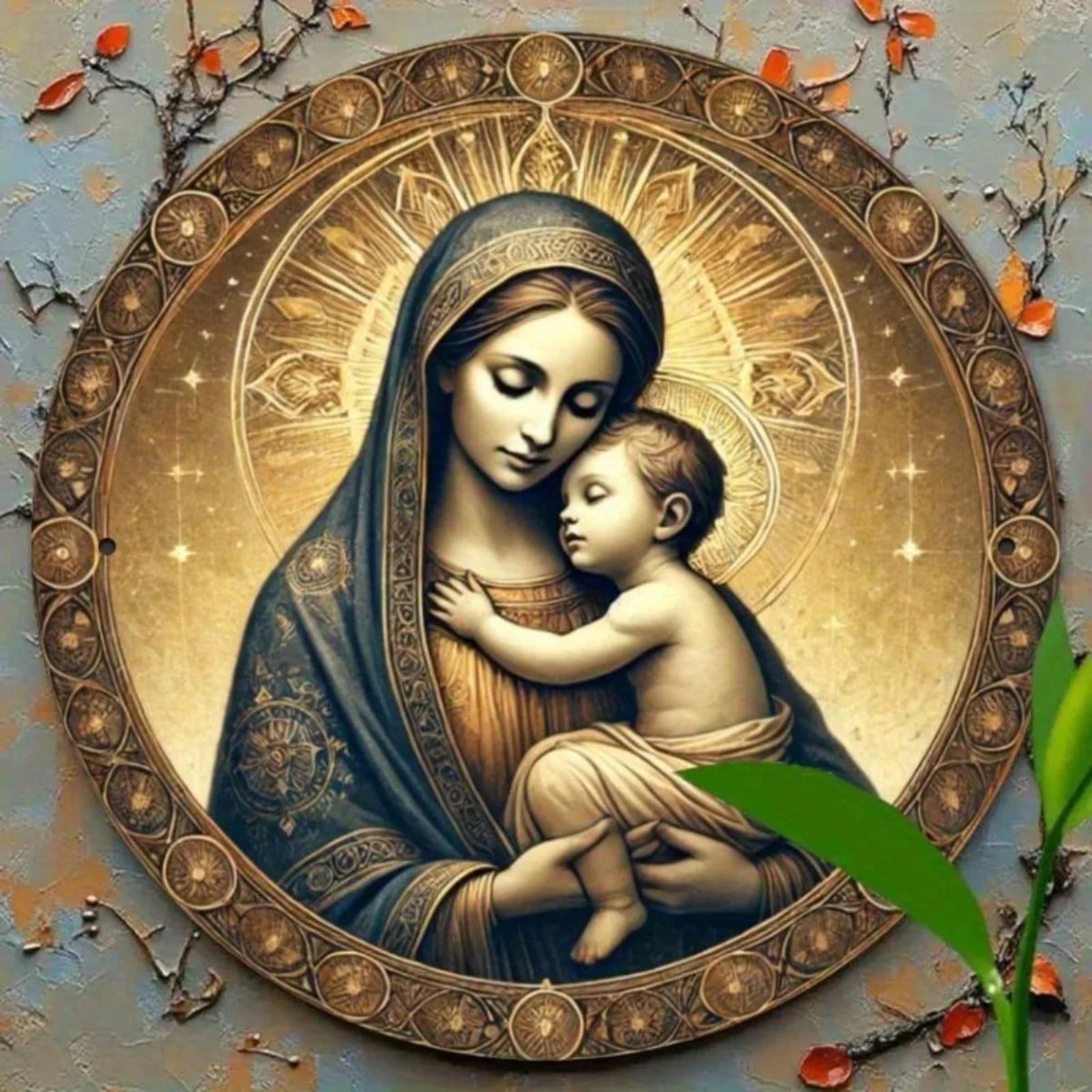 Metal Wall Art Round Virgin Mary and Jesus Wall Decor for Home 20x20 разноцветный