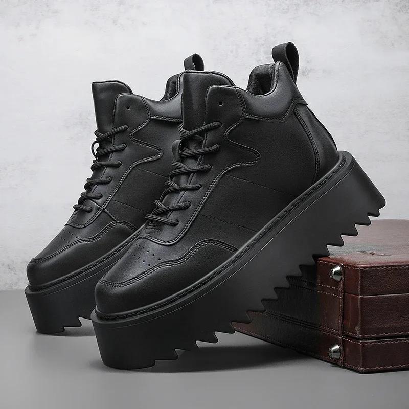 High Top Sneaker Men Designer White Board Shoes Fashion Artificial Leather Breathable Height Increased Flat Platform Sport Shoes