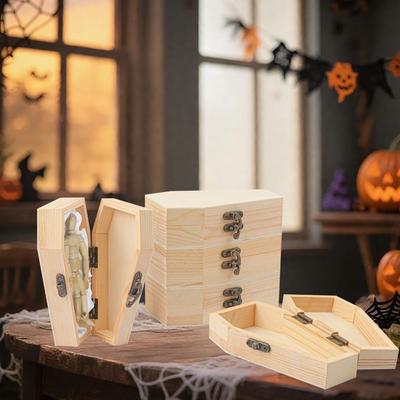 Durable Wood Wood Coffin Box with Lock Halloween Gothic Gift Packing Box Coffin Shape Storage Box Party Favors