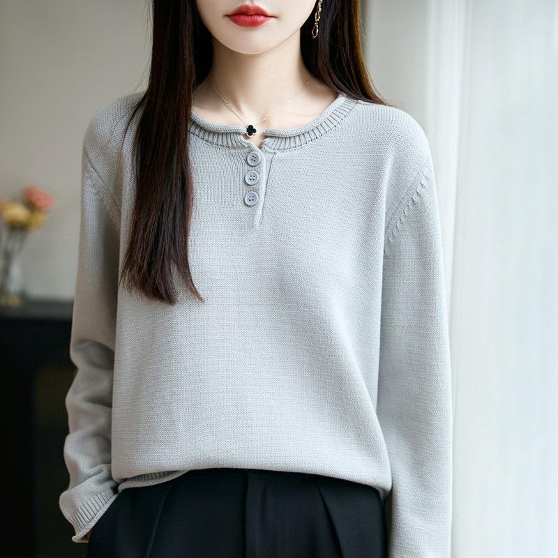Long-sleeved Knitted Sweater, Women's Autumn and Winter Rolled-up Round-neck Loose Pullover Base Layer