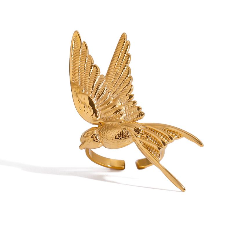 Stainless Steel Peace Dove Rings for Women Men Exaggerated Gold Color Opening Finger Rings Waterproof Jewelry Accessories Gifts