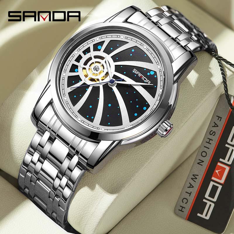 SANDA Men's Automatic Skeleton Watch with Starry Sky Dial, Luminous, Waterproof