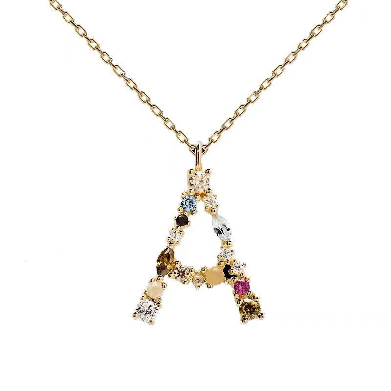 Colorful Zircon Alphabet Necklace: Women's European & American Design