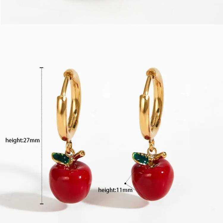 Cute Fashion Plated Titanium Steel 3D Drip Oil Apple Necklace Earrings Fruit Series Accessories Red Apple Pendant Necklace Jewel