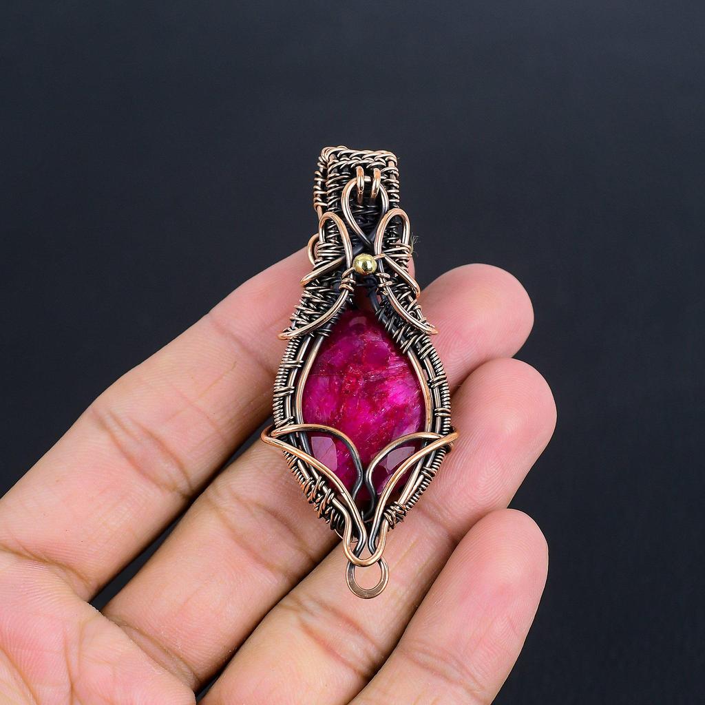 Ruby Pendant Gemstone Jewelry, 999 Copper Wire Wrapped Handmade Pendant, Latest Design Jewelry