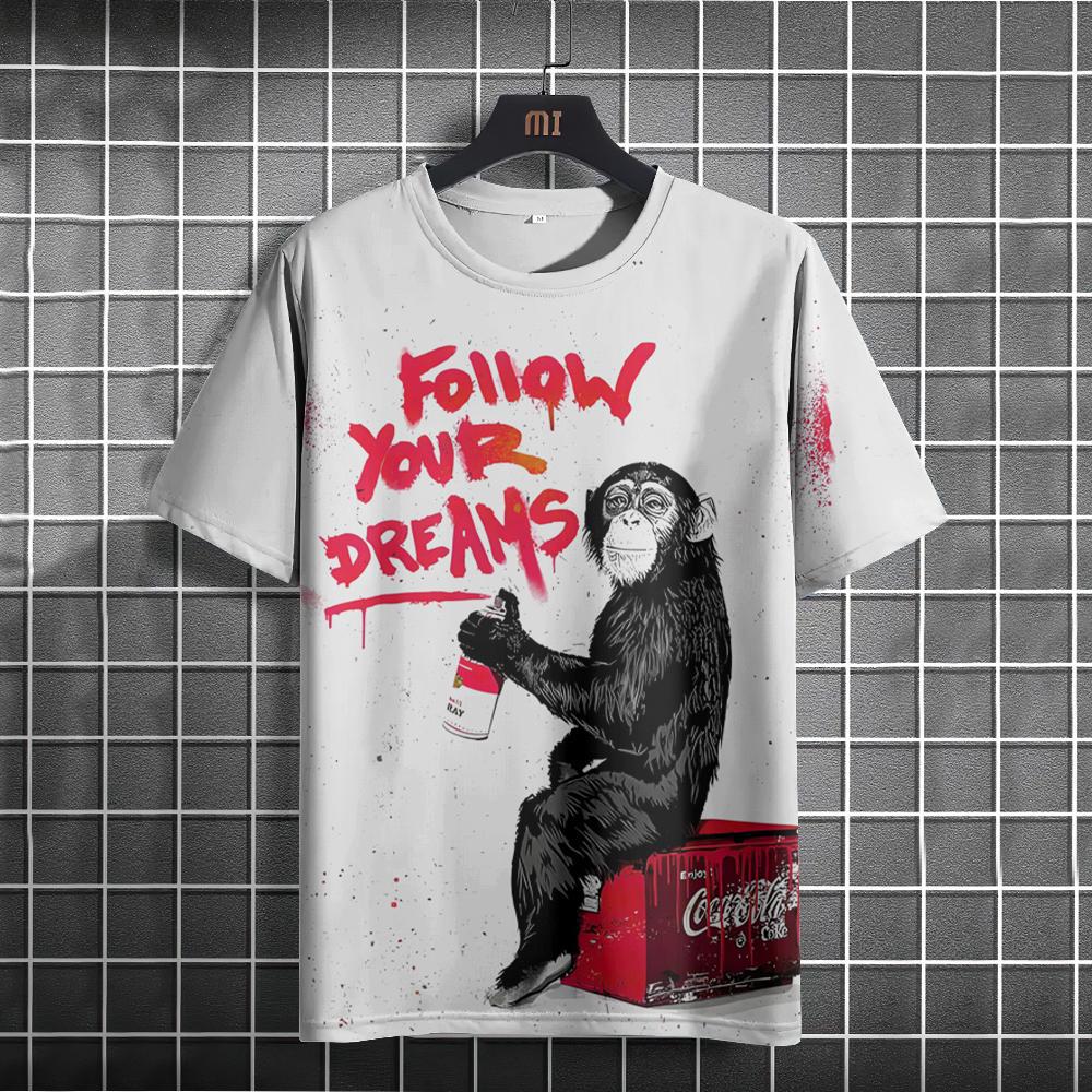 Cute Pig Dog Monkey 3D Printed Short Sleeved T-shirt Summer Breathable Polyester Simple Round Neck Top