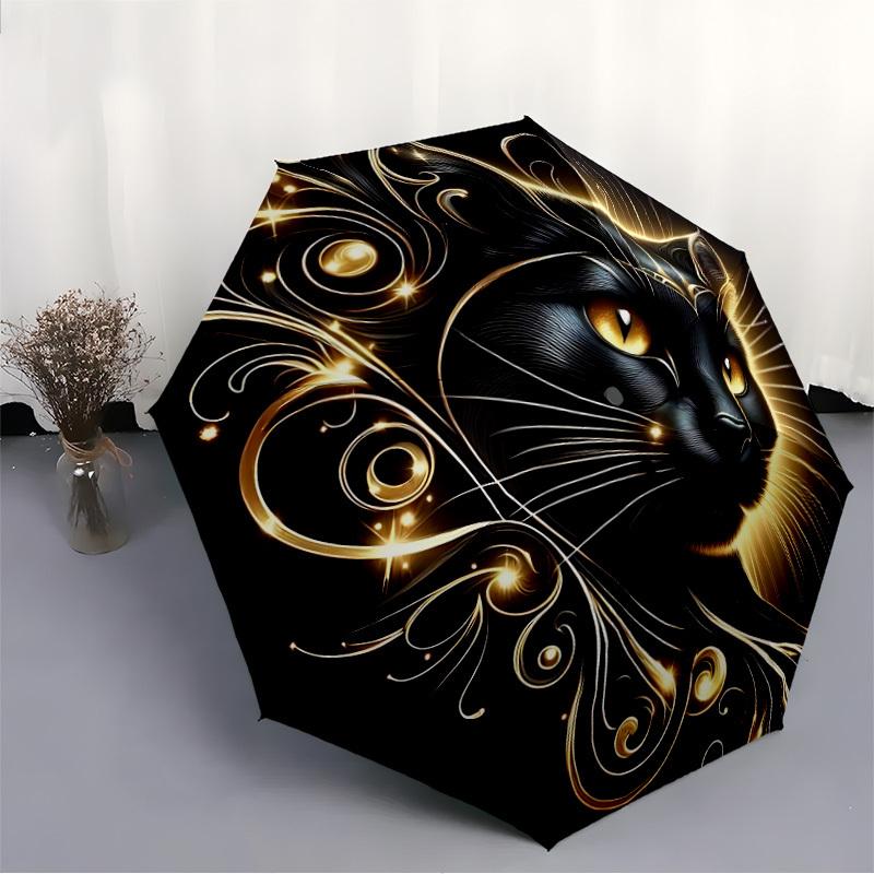 1pc Black Cat Artwork Folding Umbrella, Durable, Suitable for Outdoor Activities or Rain, Suitable for Commuting Yy251027111